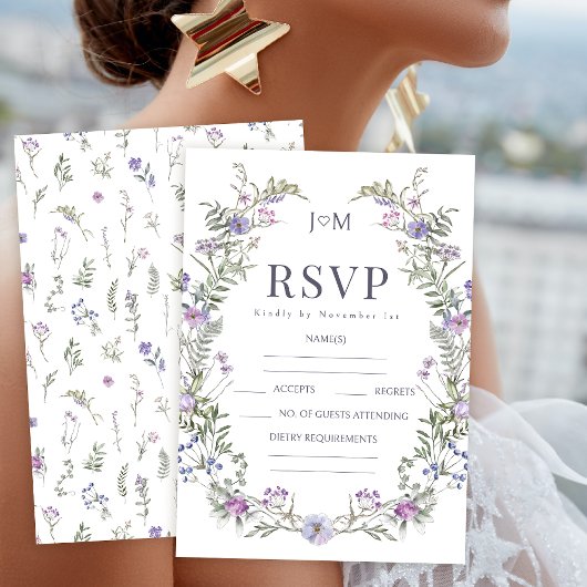 Paarse lavendel wildflower bruiloft RSVP kaarten Kaartje