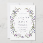 Paarse lavendel wildflower bruiloft uitnodiging (Voorkant)