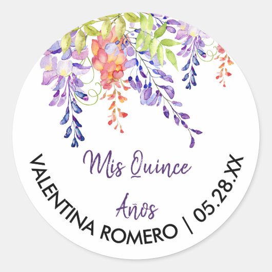 Paarse Lavendel Wisteria Bloemen Bloemen Ronde Sticker (Voorkant)