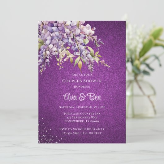 Paarse Lavendel Wisteria Glitter Paren Douche Kaart (Staand voorkant)