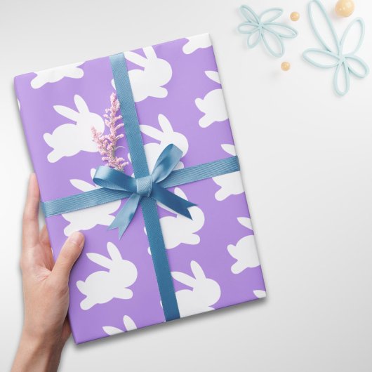 Paarse lavendel wit konijn paaspatroongeschenk cadeaupapier