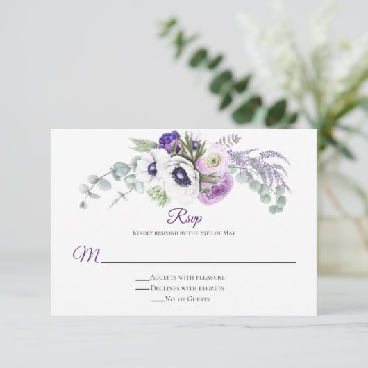 Paarse Lavendel Wit RSVP (Staand voorkant)