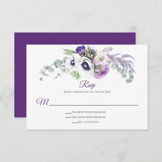 Paarse Lavendel Wit RSVP (Voorkant / Achterkant)