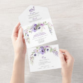 Paarse Lavendel & Witte Anemonen Bloemen | All In One Uitnodiging (Afscheurbaar)