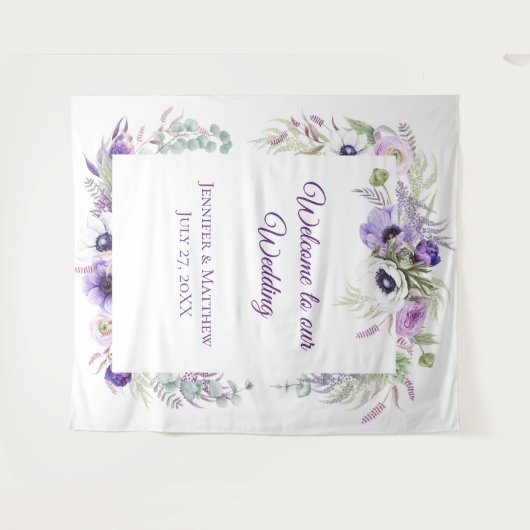 Paarse lavendel & witte anemonen bloemig | tapeste wandkleed (Voorkant (horizontaal))