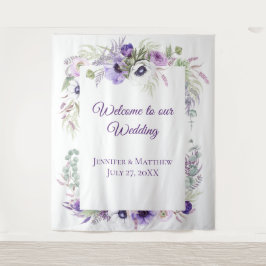 Paarse lavendel & witte anemonen bloemig | tapeste wandkleed