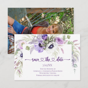 Paarse lavendel witte bloem foto save the date