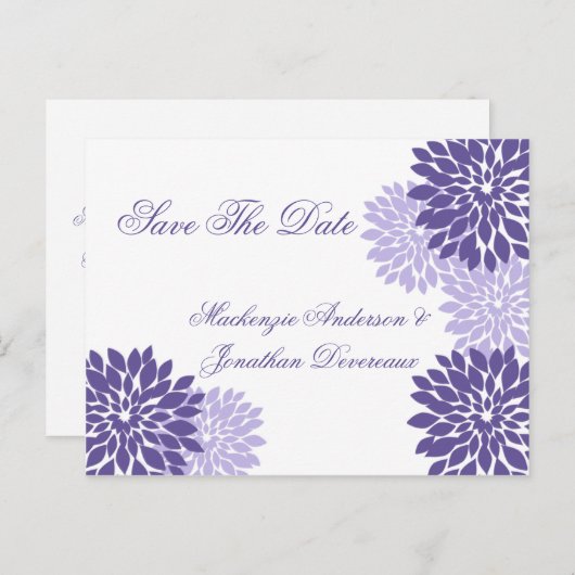 Paarse Lavendel Witte Bloemen Bewaar de datum Aankondigingskaart (Voorkant / Achterkant)