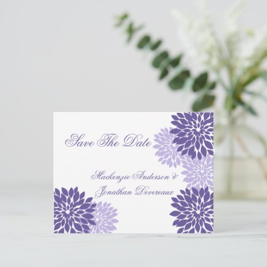 Paarse Lavendel Witte Bloemen Bewaar de datum Aankondigingskaart (Staand voorkant)