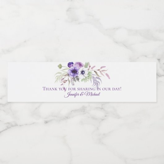 Paarse Lavendel Witte Bloemen Bruiloft Gunsten | Waterfles Etiket (Enkel label)