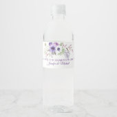 Paarse Lavendel Witte Bloemen Bruiloft Gunsten | Waterfles Etiket (Voorkant)