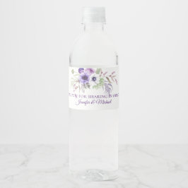 Paarse Lavendel Witte Bloemen Bruiloft Gunsten | Waterfles Etiket