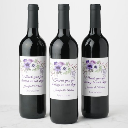 Paarse Lavendel Witte Bloemen Bruiloft Gunsten | Wijn Etiket (Flessen)