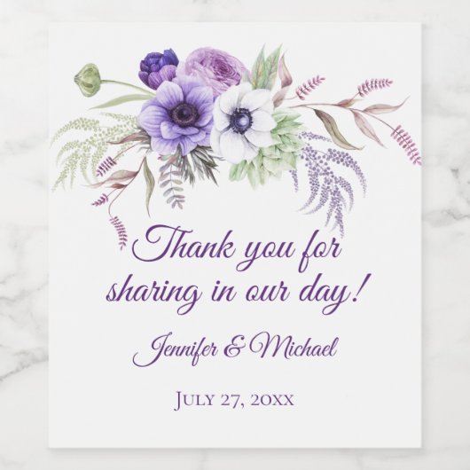 Paarse Lavendel Witte Bloemen Bruiloft Gunsten | Wijn Etiket (Enkel label)