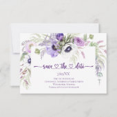 Paarse lavendel witte bloemen foto save the date (Voorkant)