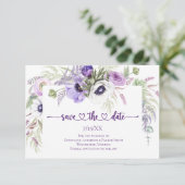 Paarse lavendel witte bloemen foto save the date (Staand voorkant)