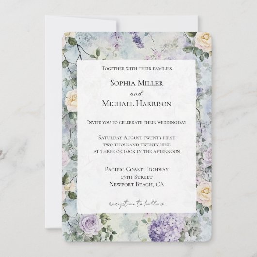 Paarse Lavendel Witte Bloemen Wedding Kaart (Voorkant)