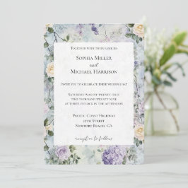 Paarse Lavendel Witte Bloemen Wedding Kaart