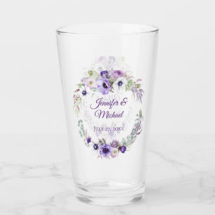 Paarse lavendel witte bloemige trouwherinnering glas