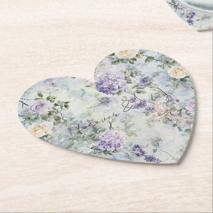  Paarse Lavendel Witte Rozen Bloemen Huwelijk Kartonnen Onderzetters