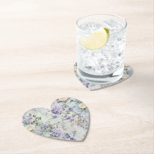  Paarse Lavendel Witte Rozen Bloemen Huwelijk Kartonnen Onderzetters (Insitu)