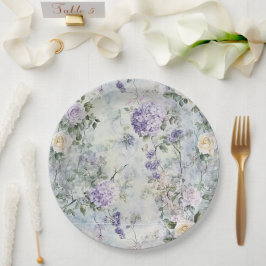 Paarse Lavendel Witte Rozen Bloemen Huwelijk Papieren Bordje