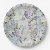 Paarse Lavendel Witte Rozen Bloemen Huwelijk Papieren Bordje (Voorkant)