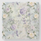  Paarse Lavendel Witte Rozen Bloemen Huwelijk Stenen Onderzetter (Voorkant)