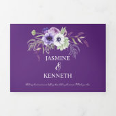 Paarse Lavendel Witte Waterverf Bloemen Bruiloft Drieluik Uitnodiging (Cover)