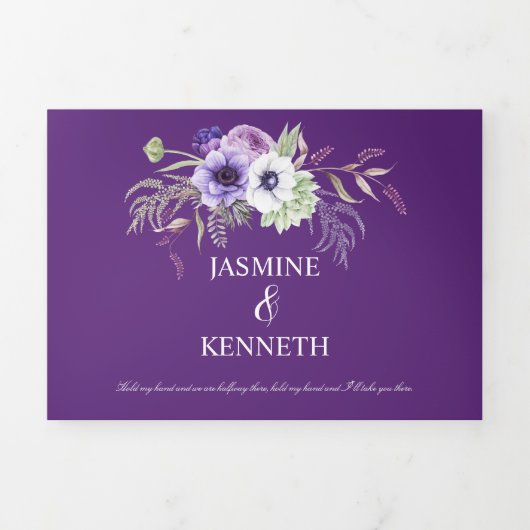 Paarse Lavendel Witte Waterverf Bloemen Bruiloft Drieluik Uitnodiging (Cover)