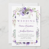 Paarse Lavendel Witte Waterverf Bloemen Bruiloft Kaart (Voorkant)