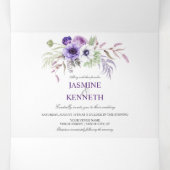 Paarse Lavendel Witte Waterverf Bloemen Lijst | Drieluik Uitnodiging (Binnenkant midden)