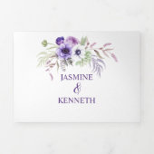 Paarse Lavendel Witte Waterverf Bloemen Wit Drieluik Uitnodiging (Cover)