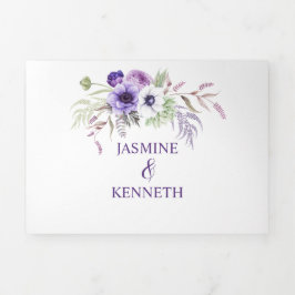 Paarse Lavendel Witte Waterverf Bloemen Wit Drieluik Uitnodiging