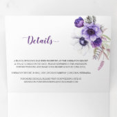 Paarse Lavendel Witte Waterverf Bloemen Wit Drieluik Uitnodiging (Binnenzijde eerst)