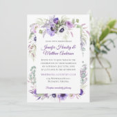 Paarse lavendel witte Waterverf bloemenbruiloft | Kaart (Staand voorkant)