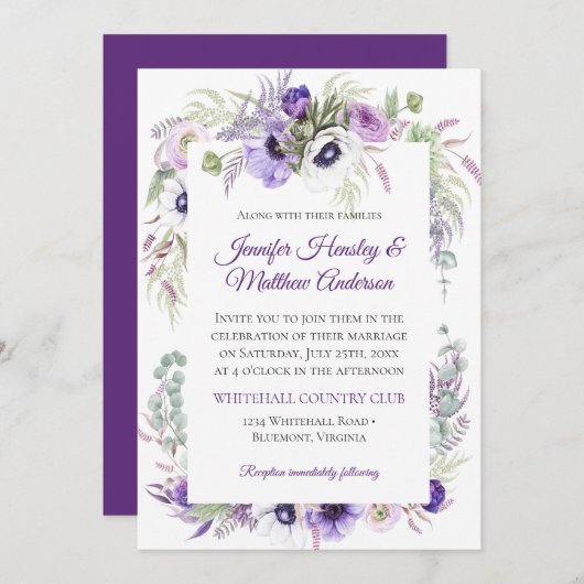 Paarse lavendel witte Waterverf bloemenbruiloft | Kaart (Voorkant / Achterkant)