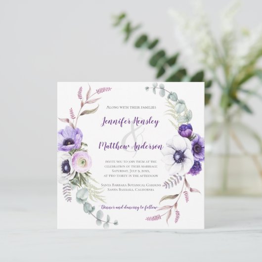 Paarse Lavendel Witte Waterverf Bloemenplein | Kaart (Staand voorkant)