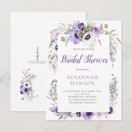 Paarse Lavendel Witte Waterverf Vrijgezellenfeest Briefkaart (Voorkant / Achterkant)