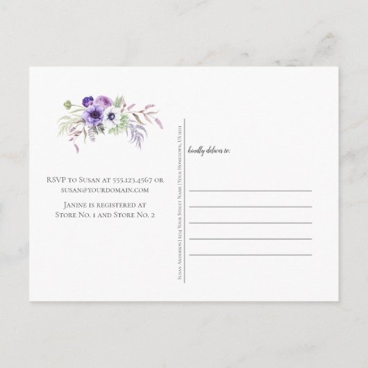 Paarse Lavendel Witte Waterverf Vrijgezellenfeest Briefkaart (Achterkant)