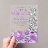 Paarse Lavendel & Zilver 50ste Verjaardagsfeestje Acryl Uitnodigingen (Insitu (Draagbaar))