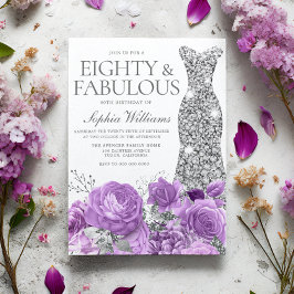 Paarse Lavendel & Zilver 80ste Verjaardagsfeestje Kaart