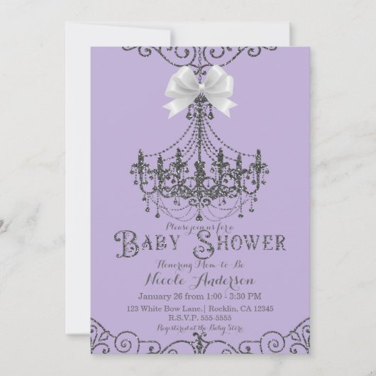 Paarse Lavendel & Zilveren Witte Boog Baby shower Kaart (Voorkant)