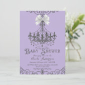 Paarse Lavendel & Zilveren Witte Boog Baby shower Kaart (Staand voorkant)