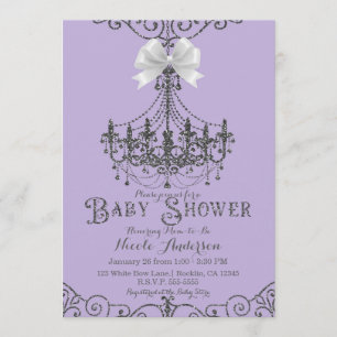 Paarse lavendel & zilveren witte strik baby shower kaart