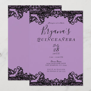 Paarse Lavendel & Zwarte 15de Quinceañera-feest Kaart