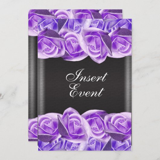 Paarse lavendel zwarte trouwrozen kaart (Voorkant / Achterkant)