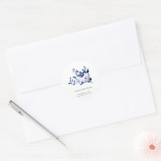 Paarse lavendelbloem | BABY SHOWER Ronde Sticker (Envelop)