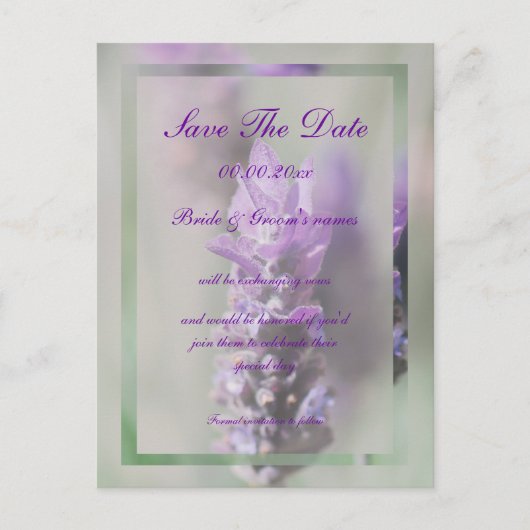Paarse lavendelbloem bruiloft | Personaliseer Aankondigingskaart (Voorkant)