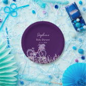 Paarse lavendelbloem Fietstaart Baby Shower bord (Feest)